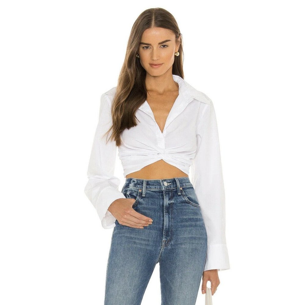 L'Academie Zofia Top White Cotton Long Sleeve Minimal S NWT $168